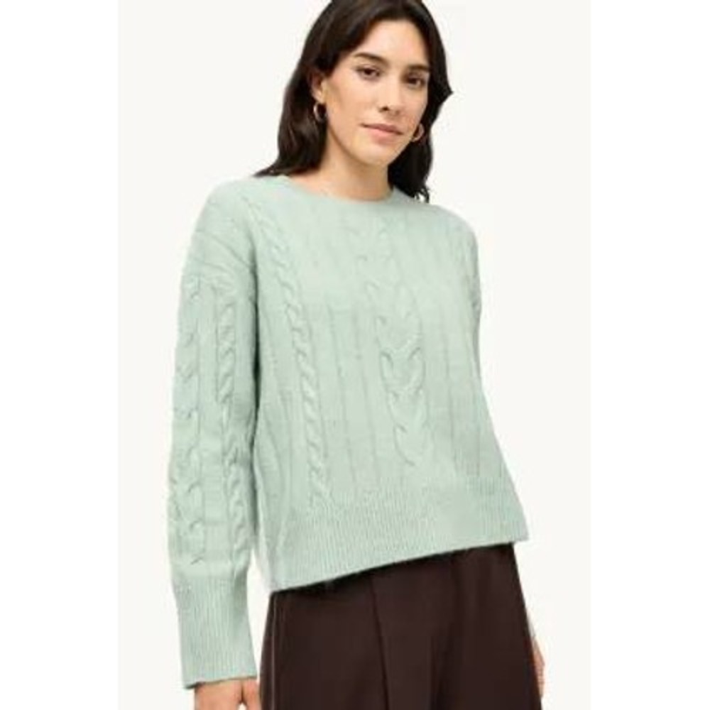 Brodie Cashmere Cable Knit Sweater Womens M Mint Green Crewneck